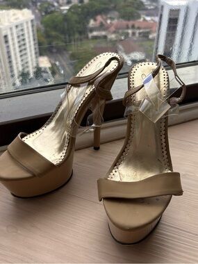 Johnathan Kayne Tan Platform Heel Sandals with Gold Insole